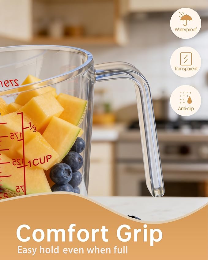 Measuring Cups, Plastic Measuring Cups Set of 3-1000ml, 600ml, 300ml with Spout & Easy-Pour Design, Leak-Proof, Cooking, Baking, Liquid & Dry Ingredients, (ML/OZ/CUP) - Image 6