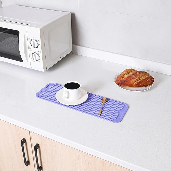 MicoYang Silicone Dish Drying Mat for Multiple Usage,Easy clean,Eco-friendly,Heat-resistant Silicone Mat for Kitchen Counter,Sink,Bar,Bottle,or Cup Light Purple M 17 inches x 6 inches - Image 5