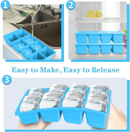 Ice Trays for Freezer with Lid and Bin, JRISBO 6 Pack Silicone Ice Cube Tray Storage Iced Bucket Kits, Stackable & Leak Proof Large Ice Cube Molds for Cocktail, Whiskey, Soup, Baby Food - Image 2