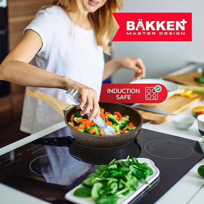 Bakken Master 20 Piece Cookware Set - Pots and Pans with Handle Grips and Tempered Glass Lids, With 6-piece Bakeware Set, Nonstick Granite Coating, Ceramic Max Temperature (Up To 500°F), Brown Marble - Image 8