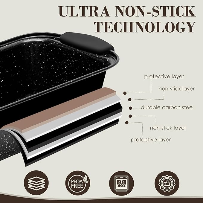 Baking Pans Set Nonstick, Bakeware Sets Stackable with Silicone Handles, AIVIKI 22 Pieces Oven Pan for Cooking Including Baking Cookie Sheet with Rack, Roast Pan, Cake Pan, Loaf Pan, Muffin Pan, Black - Image 5