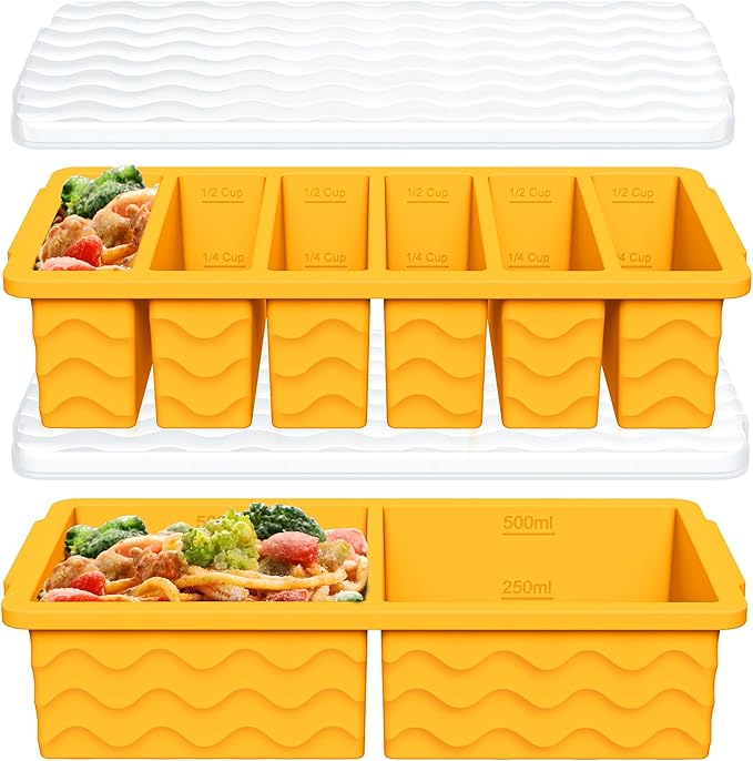 2-Pack Silicone Freezer Trays with Lid, 2 Large 2-Cup(500ml) & 6 Small 1/2-Cup(125ml) Soup Freezer Container Molds, Ice Cube Tray For Meal Prep & Freezing Soup, Stews, Sauces, Oven & Dishwasher-Safe by Doasuwish