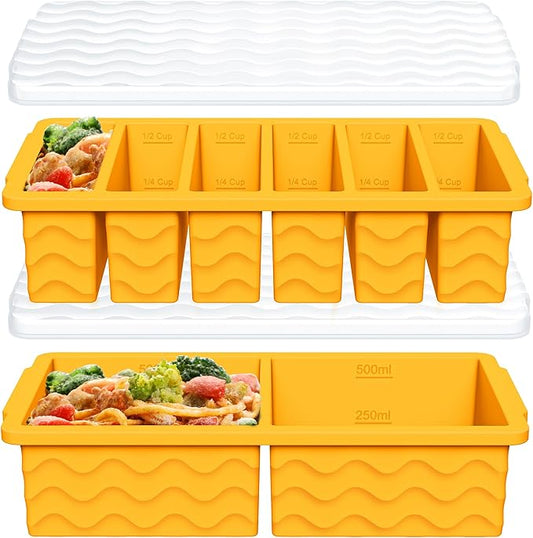 2-Pack Silicone Freezer Trays with Lid, 2 Large 2-Cup(500ml) & 6 Small 1/2-Cup(125ml) Soup Freezer Container Molds, Ice Cube Tray For Meal Prep & Freezing Soup, Stews, Sauces, Oven & Dishwasher-Safe by Doasuwish