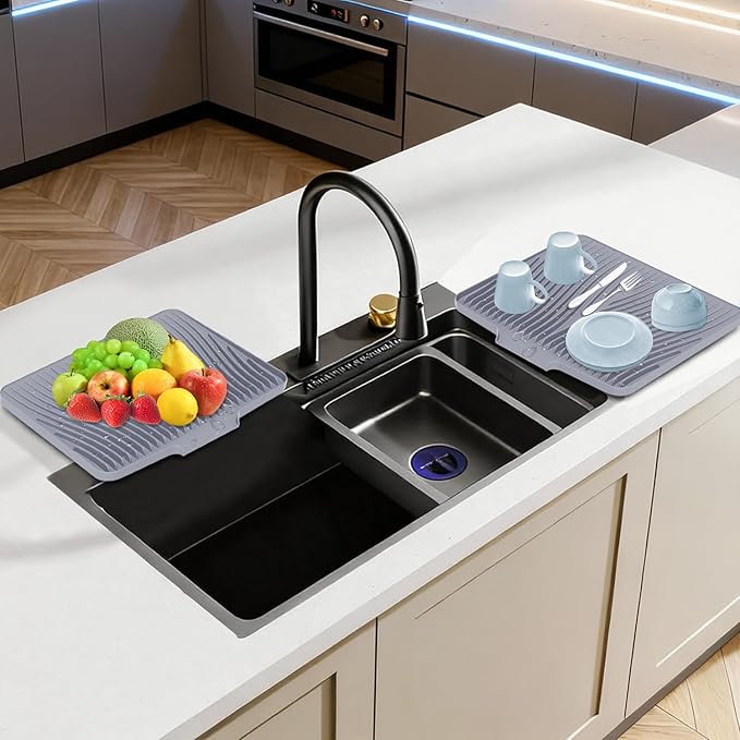 Silicone Dish Drying Mat for Kitchen Counter, Dish Drying Pad, Non-Slip Drain Pad with Built-in Drain, Heat Resistant Stone Drying Mat - Image 6