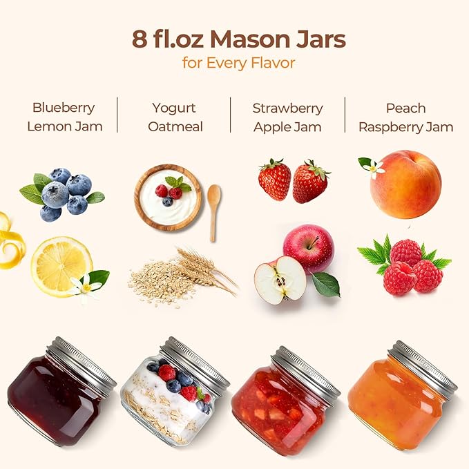 ComSaf 8 oz Regular Mouth Mason Jars,6Pcs Glass Jars for Home Cooks Making Jam and Jelly, and Crafters Creating DIY Candles and Party Favors, Canning Jar with Lids and Rings，Includes Labels & Twine - Image 5