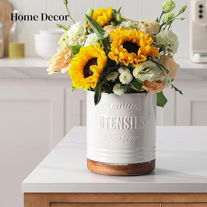 DOWAN 360° Rotating Extra Large Cooking Utensil Holder, 7.6" Kitchen Utensil Holder for Countertop, Utensil Crock for Farmhouse Kitchen Decor, Ceramic Stable Utensil Caddy, White Text - Image 9