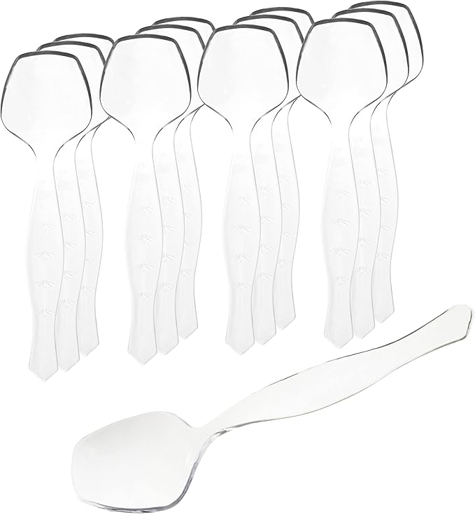 PARTY BARGAINS Disposable Clear Plastic Serving Spoons 8.75″ – Heavy-Duty Clear Plastic Spoons for Parties, Catering, Weddings, Events – 12 Count