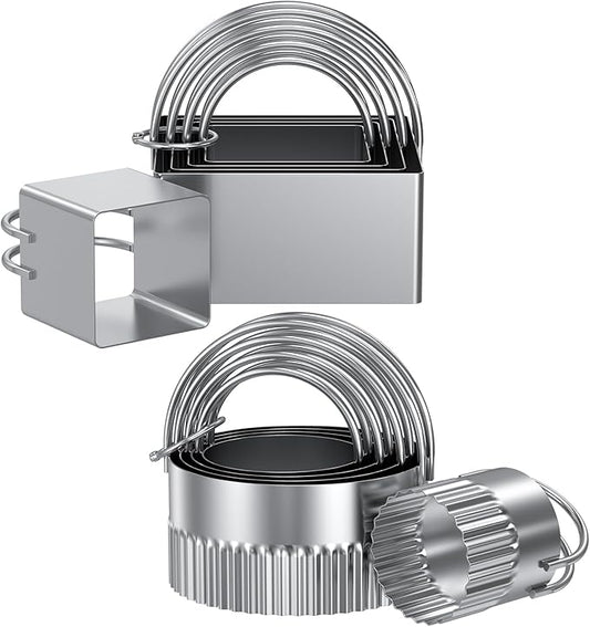 Biscuit Cutter Set of 10 pcs, Square and Fluted Cookie Cutter Set with Handle, Stainless Steel Round Biscuit Cutters, Professional Baking Dough Tools by Unknown