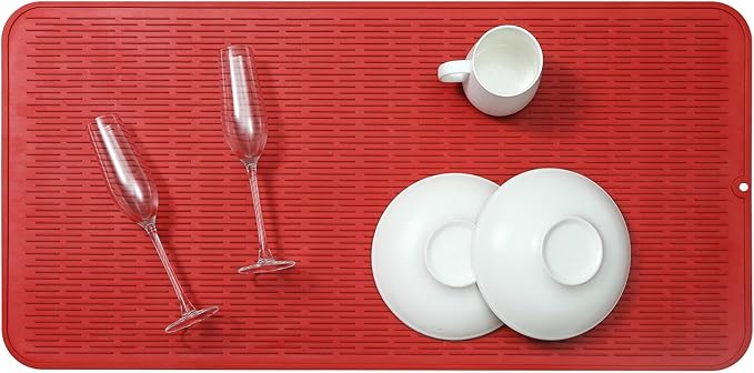 MicoYang Silicone Dish Drying Mat for Multiple Usage,Easy clean,Eco-friendly,Heat-resistant Silicone Mat for Kitchen Counter or Sink,Refrigerator or Drawer Liner Red 5XL 36inches x 18inches - Image 5