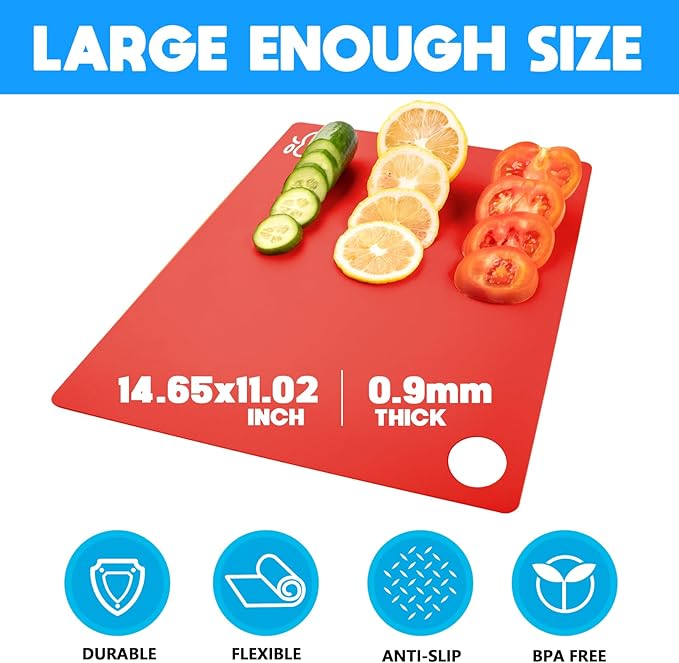 GoodLuck 4 Pieces Flexible Cutting Boards with Hanging Hole, BPA Free Plastic Cutting Boards for Kitchen, Non Slip Cutting Mat for Meat and Vegetables - Image 2