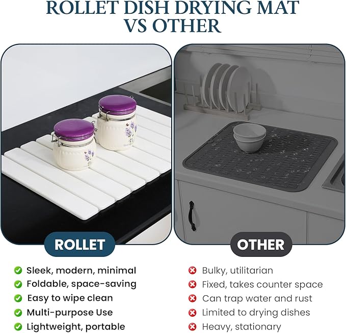 Stone Drying Mat for Kitchen Counter 24"×16"with Water Absorbent Diatomite Coasters 8" x 4", Foldable Quick Dry Mats for kitchen Dishes, Non Slip Quick Drying Diatomaceous Earth For Any Countertop - Image 5