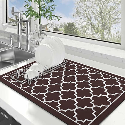WISELIFE Dish Drying Mat Super Absorbent Drying Mat Large Dish Drying Mats for Kitchen Counter Easy Clean Dish Mat Kitchen Drying Mat16"x 24" Stylish Chocolate by WiseLife