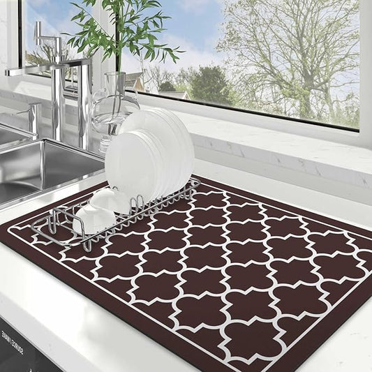WISELIFE Dish Drying Mat Super Absorbent Drying Mat Large Dish Drying Mats for Kitchen Counter Easy Clean Dish Mat Kitchen Drying Mat16"x 24" Stylish Chocolate by WiseLife