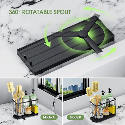 Kitchen Sink Caddy, 2-Tier Self-Draining Sponge & Dish Brush Holder, Rustproof 304 Stainless Steel Space-Saving Organizer with Drying Tray, Black - Image 3