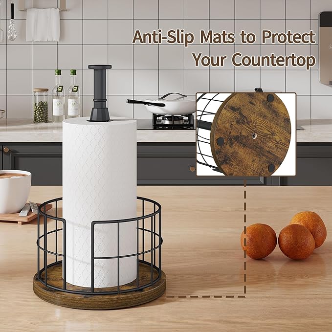 YINMIT Paper Towel Holder Countertop, One-Handed Tear Farmhouse Paper Towel Stand, Roll Paper Towel Stand Weighted, Paper Towel Holders with Ratchet Large, for Kitchen Essentials - Image 5