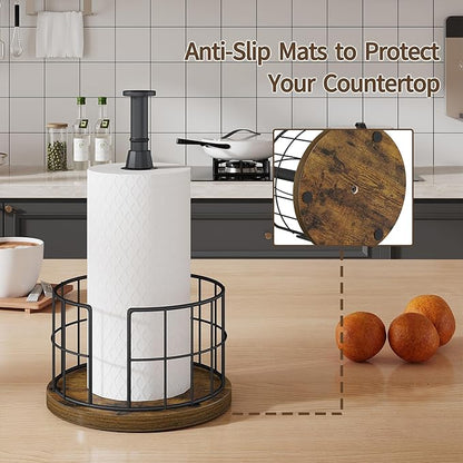 YINMIT Paper Towel Holder Countertop, One-Handed Tear Farmhouse Paper Towel Stand, Roll Paper Towel Stand Weighted, Paper Towel Holders with Ratchet Large, for Kitchen Essentials - Image 5