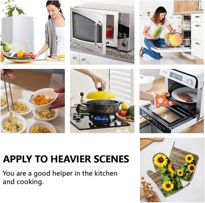 Sunflower Wooden Retro Oven Mitts and Pot Holders Sets of 4, Heat Resistant Silicone Oven Mittens and Potholders Gloves Hot Pads for Kitchen Cooking Baking Grilling BBQ Chef