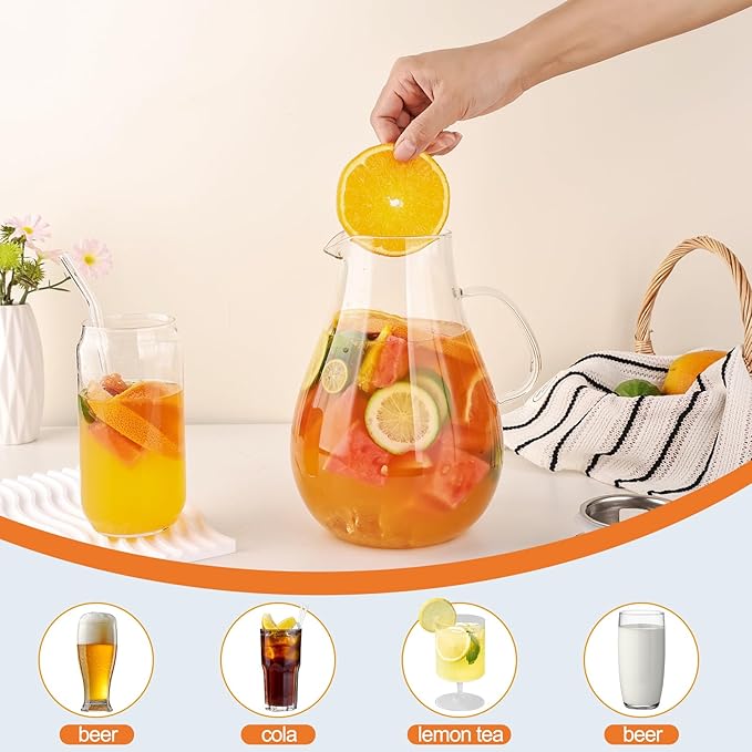 2500ml Glass Pitcher with Lid, 88 Ounces with Precise Scale Line, Hot/Cold Water Jug, Juice and Iced Tea Beverage Carafe with Lid - Image 4