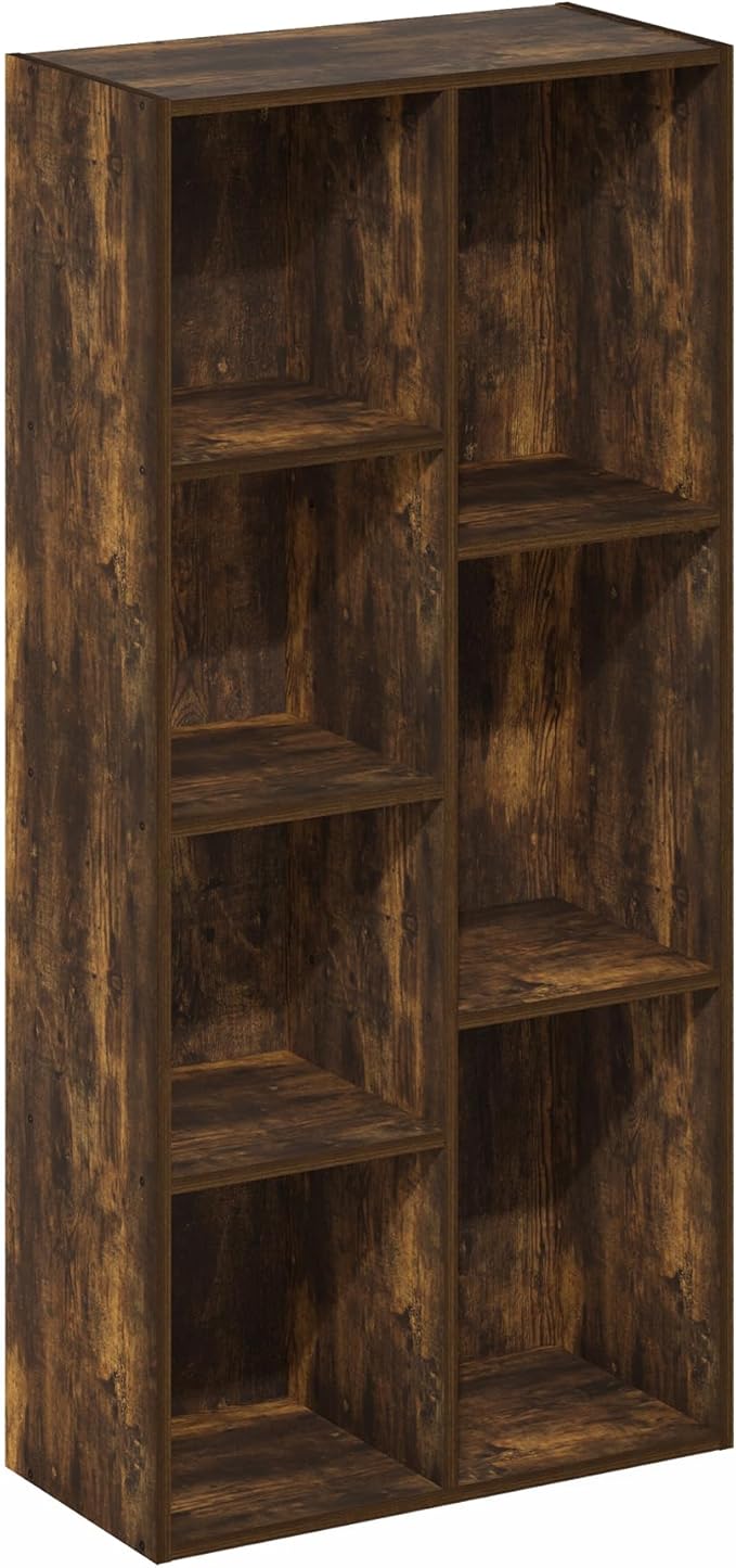 Furinno LUDER Book Shelf, 7-Cube Bookshelf, Bookcase with Open Shelves, 9.4 x 19.5 x 41.7, Easy Assembly, for Living Room, Bedroom, Home Office, Amber Pine - Image 6