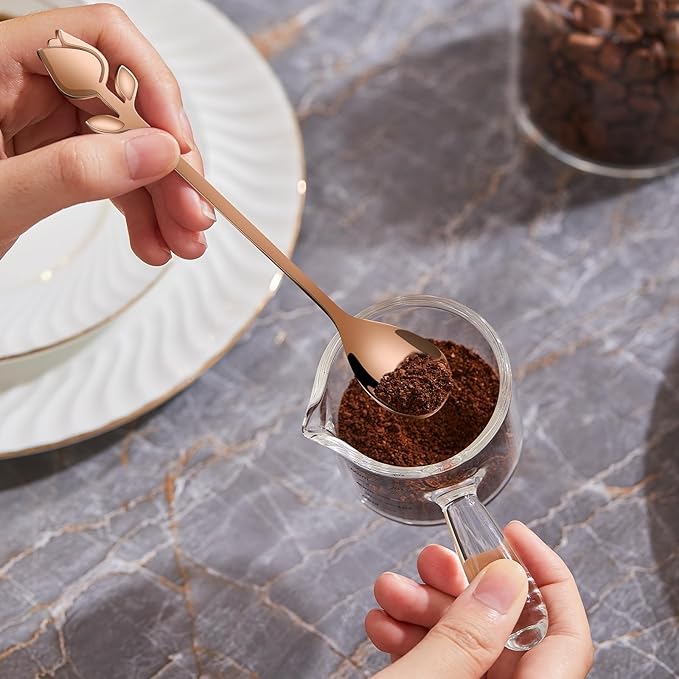 Rose Gold Tulip/Rose Handle 12-Pcs Mini Coffee Spoons Set - 6" Stainless Steel for Espresso, Tea, Dessert - Ideal for Demitasse & Small Servings - Image 9