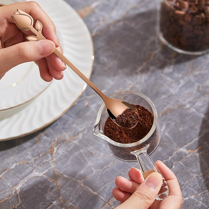 Rose Gold Tulip/Rose Handle 12-Pcs Mini Coffee Spoons Set - 6" Stainless Steel for Espresso, Tea, Dessert - Ideal for Demitasse & Small Servings - Image 9