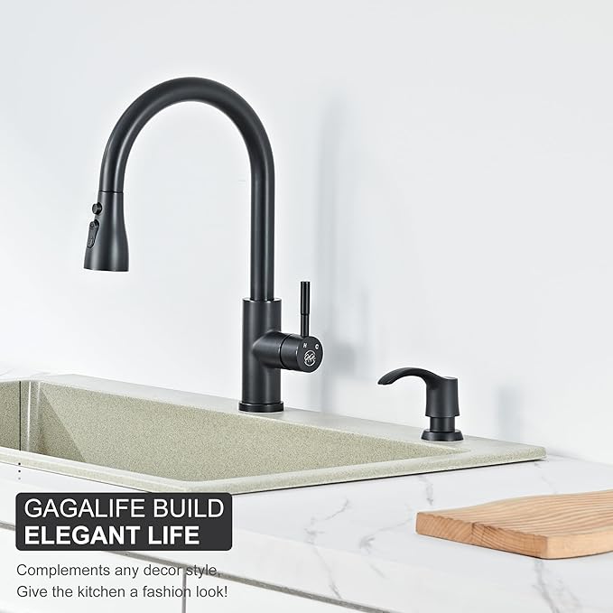 GAGALIFE Kitchen Sink Soap Dispenser - Sink Soap Dispenser Pump with 40" Silicone Extension Tube Kit (Matte Black), Say Goodbye to Frequent Refills G080-1B