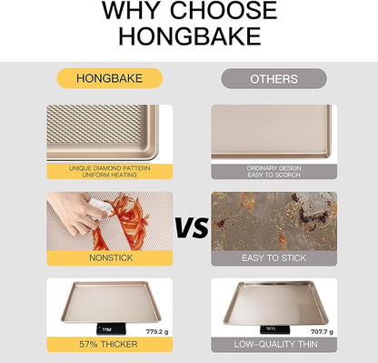 HONGBAKE 2 Pack Half Sheet Baking Pans,Non Stick Baking Sheet for Oven, 57% Thicker Carbon Steel Cookie Sheets for baking, 17.5" x 12" Cookie Trays - Image 2