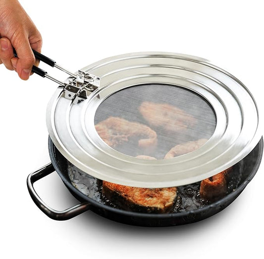 14 inch Dishwasher-Safe Splatter Screen Guard for Frying Pan Grease - Shields 99% of Stove Top from Bacon, Fry Oil, or Deep Fryer Splash - Easy Kitchen Storage Foldable Heat-Resistant Silicone Handle by FOXEL