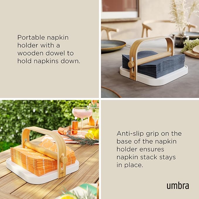 Umbra Bellwood Napkin Holder with Weight and Carrying Handle, White/Natural - Image 4