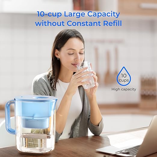Waterdrop PT-07B Water Filter Pitcher with 3 Filters, 10-Cup, NSF Certified, 600-Gallon Long-Life, Improved Coffee & Tea Taste, Reduces PFOA/PFOS, Chlorine, 5X Longer Filter Life, Blue - Image 8