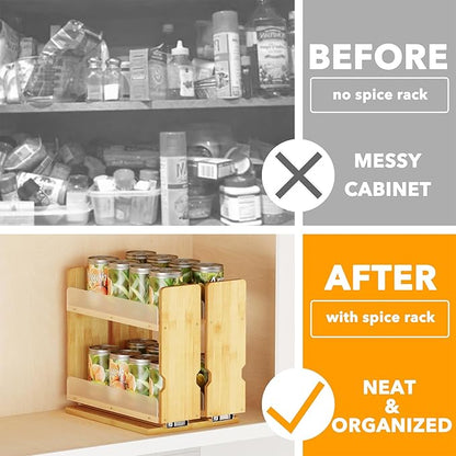 SpaceAid Bamboo Pull Out Spice Rack Organizer for Cabinet, Heavy Duty Slide Out Seasoning Kitchen Pantry Sliding Vertical Organization, 7.3" Wide, 2 Drawers(3" Wide), 2-Tier, Natural - Image 2