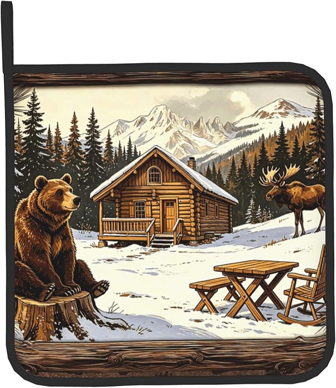 Vintage Oven Mitts and Pot Holders Sets Rustic Cabin Kitchen Gloves Bear Hot Pads Cute Baker Stuff Chef Cooking Baking Gifts for Women - Image 9