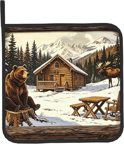 Vintage Oven Mitts and Pot Holders Sets Rustic Cabin Kitchen Gloves Bear Hot Pads Cute Baker Stuff Chef Cooking Baking Gifts for Women - Image 9