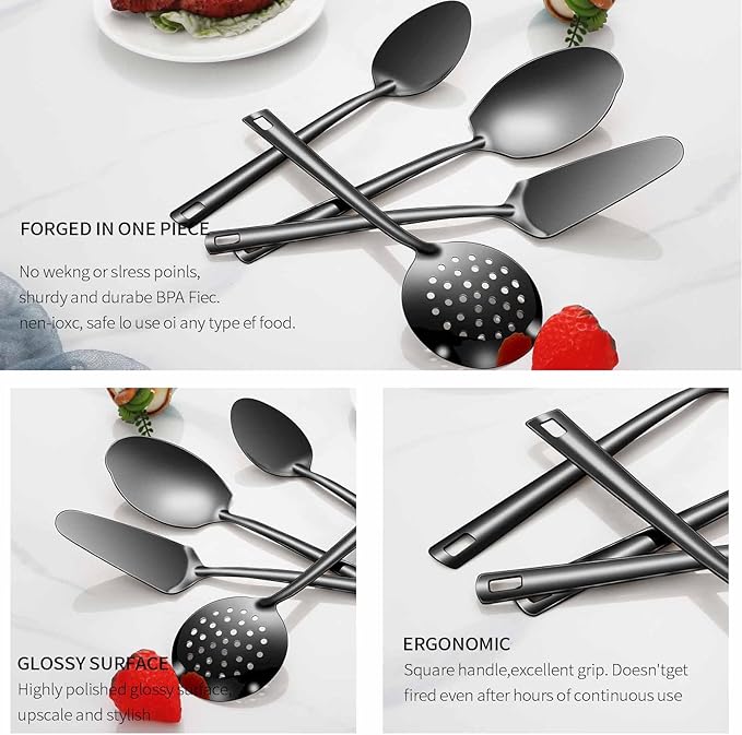 Lazycorner Cooking Utensil Set 11 Pcs Stainless Steel Kitchen Utensils Set Wok Utensils Kitchen Tool Set Spatula Set Heat Resistant Metal Kitchen Tools Ergonomic HandleEasy to Clean Dishwasher Safe