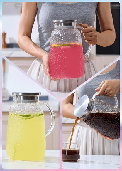 Purefold 105 oz Glass Water Pitcher with Lid, Heat Resistant Borosilicate Jug for Iced Tea, Juice, Milk, Cold or Hot Beverages, Large Caliber Pitchers Easy Clean