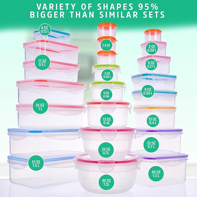 RockBerry 46 PCS Food Storage Containers with Lids Airtight- Plastic Container for Pantry Kitchen Organization-Microwave Dishwasher,Freezer Safe 100% Leak Proof (23 Stackable Boxes-23 Lids) - Image 3