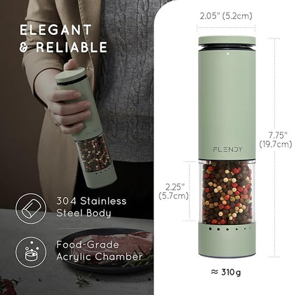 Flendy Electric Salt and Pepper Grinder Set Rechargeable, Automatic Salt and Pepper Grinder Set with Oversized Top Button, Stainless Steel Electric Salt and Pepper Shakers Set