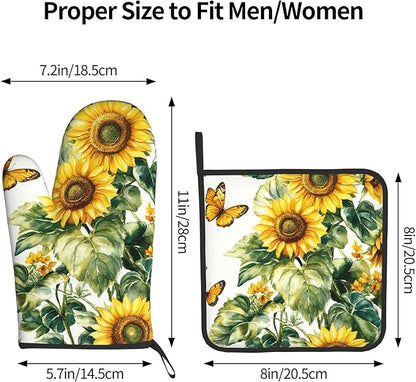 Sunflower Oven Mitts and Pot Holders Spring Summer Kitchen Accessories Set of 2 Floral Plant Botanical Gloves Potholder for Chef Cooking Baking Grilling BBQ - Image 3