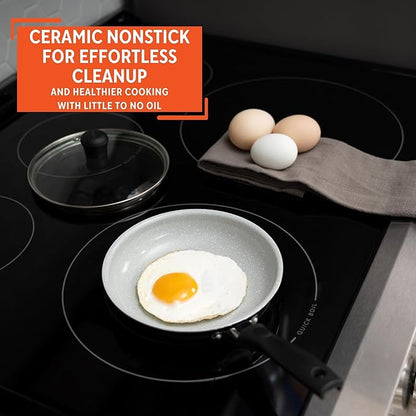 IMUSA 6.3” Gray Speckled Ceramic Mini Fry Pan with Glass Lid – PFAS Free Nonstick Small Skillet for Eggs, Mini Omelets, Crepes & Single Servings, Matte Black Exterior - Image 4