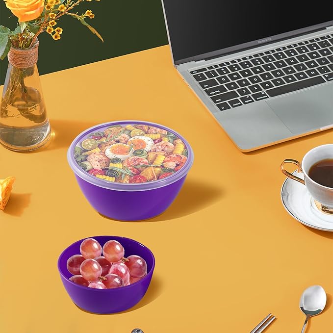 4-Piece Classic Plastic Prep Bowls with Lids, Nesting Plastic Small Mixing Bowl Set for Mixing, Baking, Prepping, Cooking and Serving Food, Microwave and Dishwasher Safe (Purple) - Image 6
