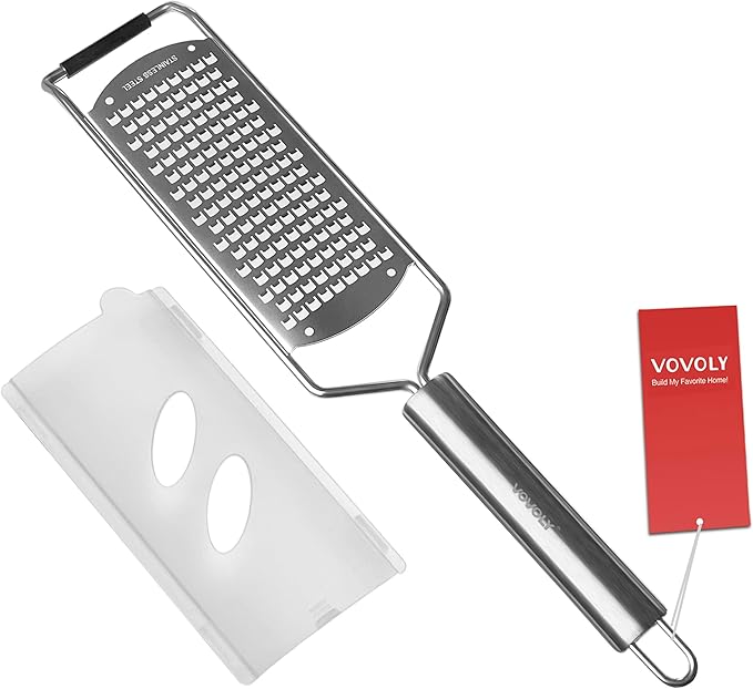 Professional Zester Grater Coarse for Cheese, Carrot, Ginger, Coconut, Nuts and Horseradish, Kitchen grater with Razor-Sharp Stainless Steel Blade (Coarse) by VOVOLY