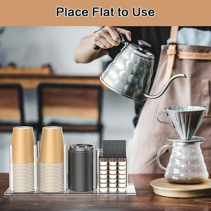 Acrylic Cup and Lid Holder with Straw Organizer, Adjustable Coffee Cup Holder Organizer, 5 Compartment Cup Dispenser for Disposable Paper & Plastic Cups, for Station Home Countertop(Patent in Effect) - Image 4