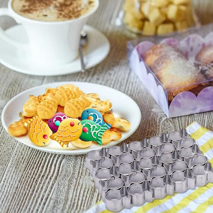 AIERSA 2Pcs Gold Fish Cracker Cutter,25 Cavity Fish Cookie Cutter,Mini Gold Fish Shapes Molds for Cookie,Non-stick Dough, Stainless Steels Cookie Cutters Mold for Baking