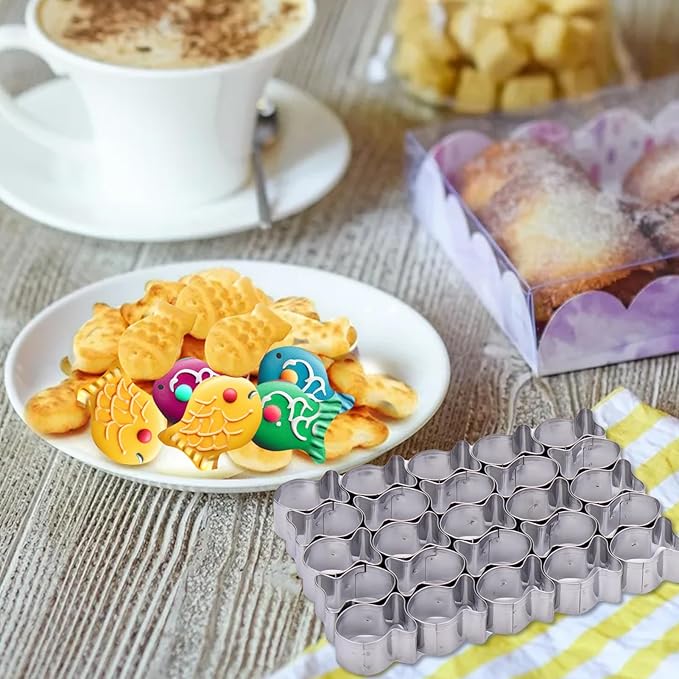 AIERSA Gold Fish Cracker Cutter,25 Cavity Fish Cookie Cutter,Mini Gold Fish Shapes Molds for Cookie,Non-stick Dough, Stainless Steels Cookie Cutters Mold for Baking