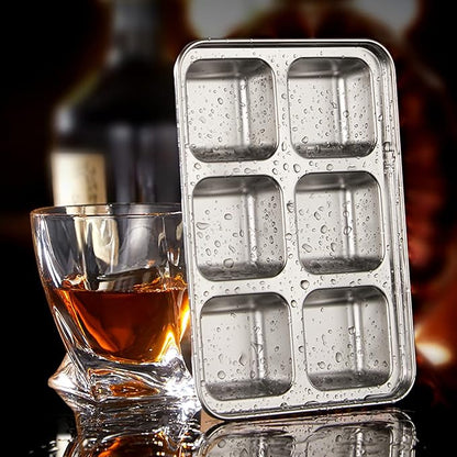 TEGOOL Ice Cube Trays, Stainless Steel Lid Ice Cube tray with Suction Cup Super Easy Release Molds,Durable and Dishwasher Safe for Cocktail,Freezer,Whiskey,Chocolate (Silver)