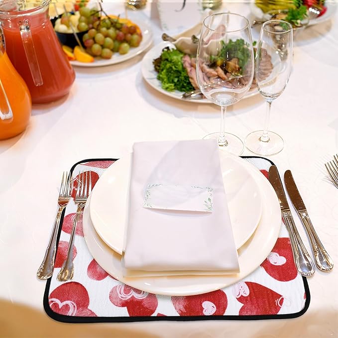 Breling Valentine's Day Dish Drying Mat Valentine Kitchen Dry Mat Absorbent Hearts Table Dishes Pad Red Pink Protect Tableware Kitchen Accessories for Home Decor, 16 x 18.4 Inches