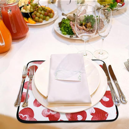 Breling Valentine's Day Dish Drying Mat Valentine Kitchen Dry Mat Absorbent Hearts Table Dishes Pad Red Pink Protect Tableware Kitchen Accessories for Home Decor, 16 x 18.4 Inches