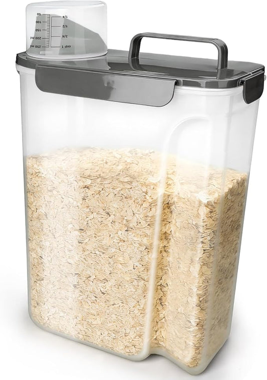 Komzon Rice Storage Containers, Rice dispenser with Pouring Spout Portable Handle for Flour, Pasta, Grain and Baking, Pet Dog Cat Bird Food Container 20 LB Grey
