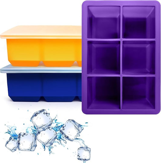 Excnorm Silicone Ice Cube Trays 3 Pack - Large Size Silicone Ice Cube Molds with Leak Proof Removable Lid Square Ice Cube Tray And BPA Free for Cocktail,Whiskey, Stackable Flexible Ice by Excnorm