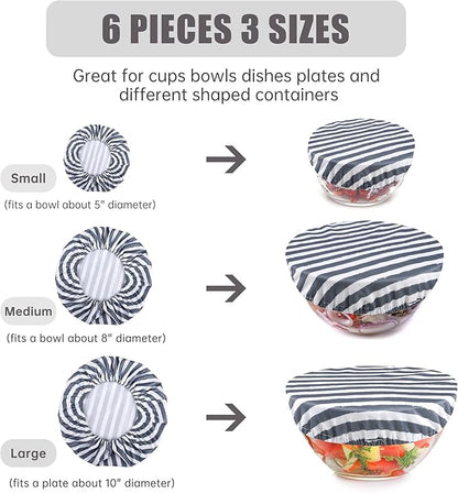 wegreeco Elastic Reusable Bowl Covers for Bread Proofing, Fabric Cloth Sourdough Bowl Covers for Proofing - Set of 6, Black&Grey Stripes